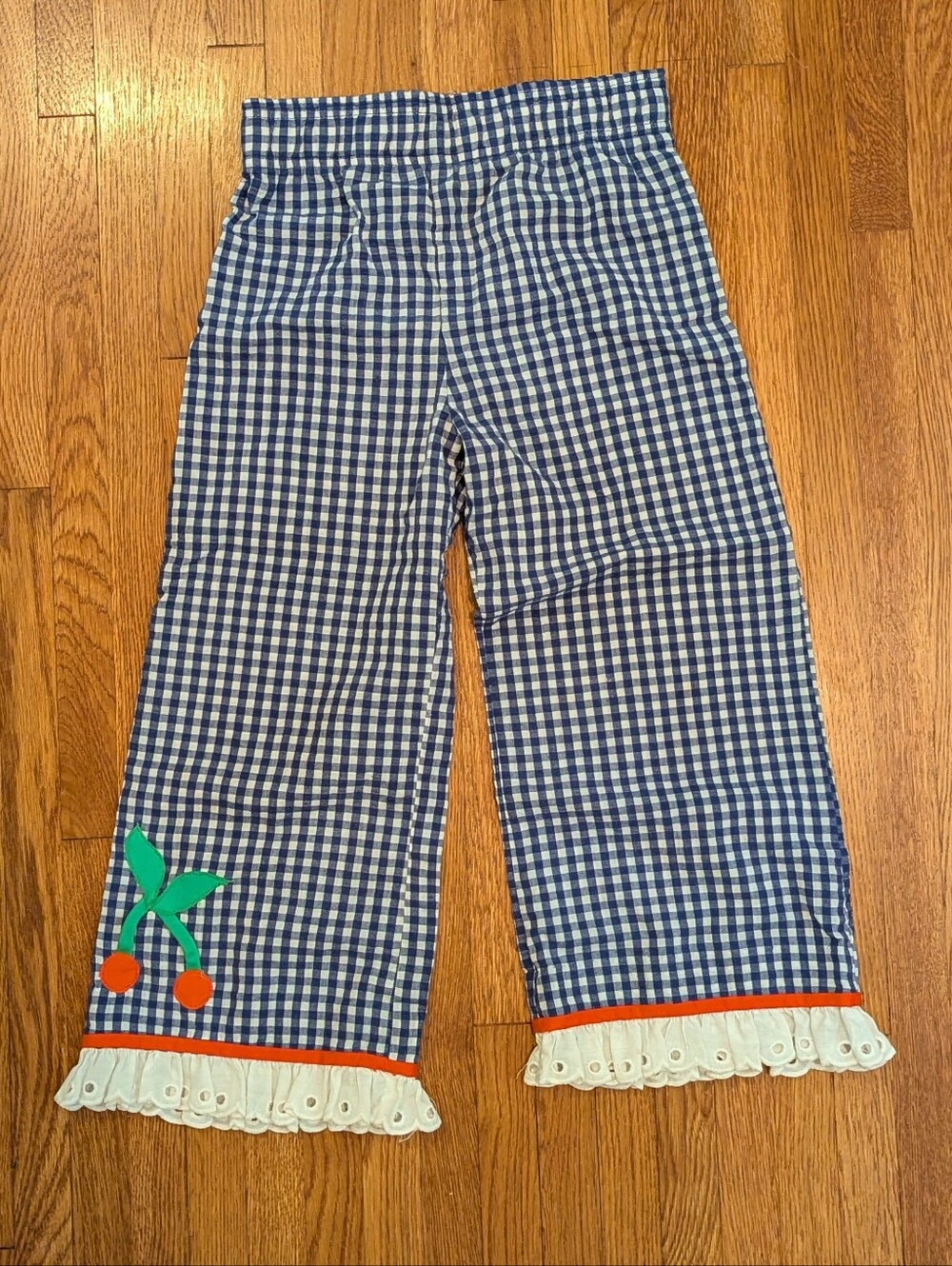 VINTAGE Navy Gingham Cherry Trim Pants